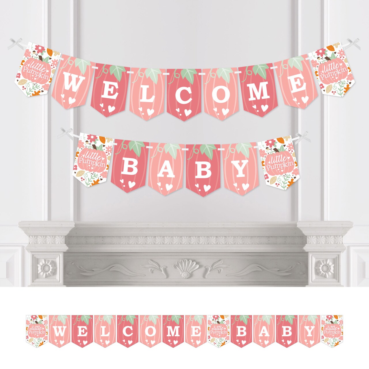 Big Dot of Happiness Girl Little Pumpkin - Fall Baby Shower Bunting Banner - Party Decorations - Welcome Baby